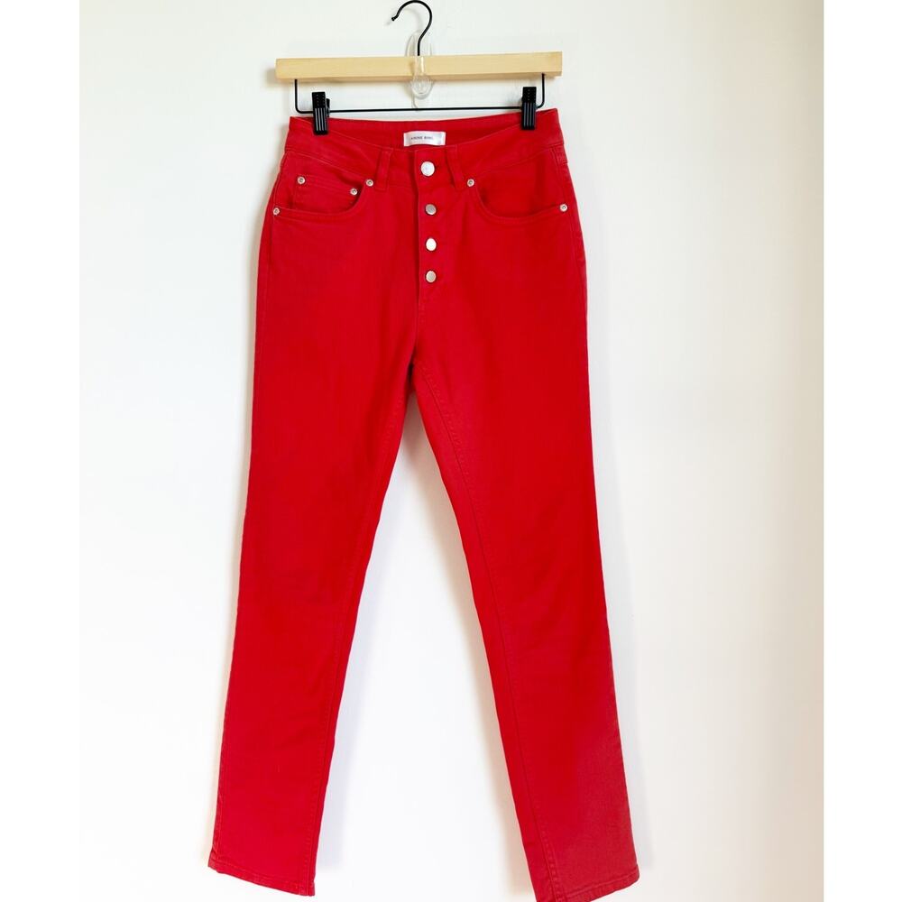 Anine Bing Mid Rise Straight Leg Jeans 25 Red Orange